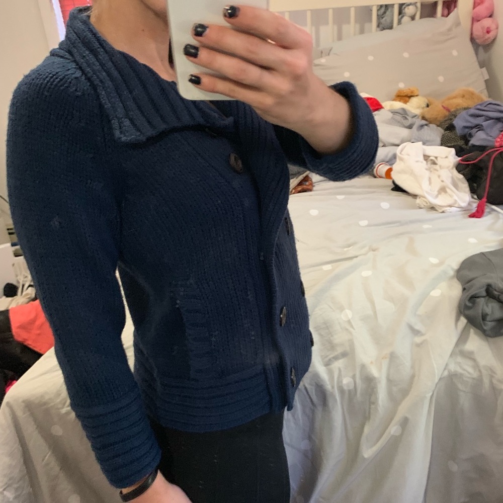 Double breasted navy sweater